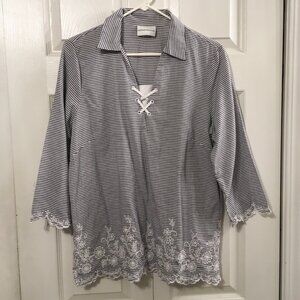 Alfred Dunner Embroidered Striped Top